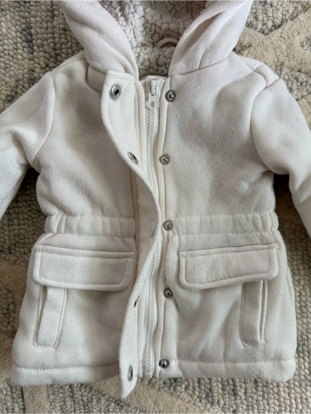Me Jane Mini Bunny Ear Coat 12M White Sherpa Lined Hooded Jacket Toddler
